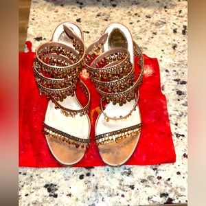 Rene Caovilla Chandelier Beaded Ankle-Wrap Sandals